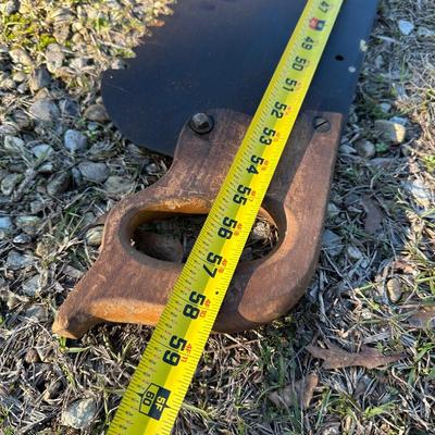 Antique 2-Man Crosscut Logging Saw – Original Wooden Handles – Maker’s Medallion