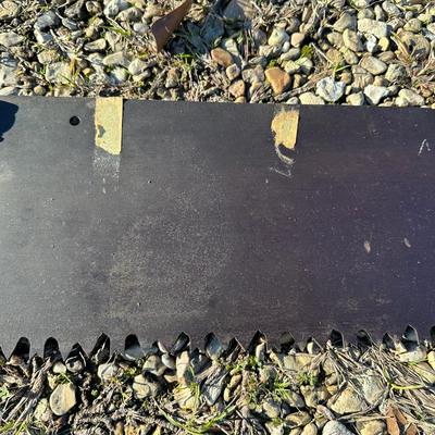 Antique 2-Man Crosscut Logging Saw – Original Wooden Handles – Maker’s Medallion