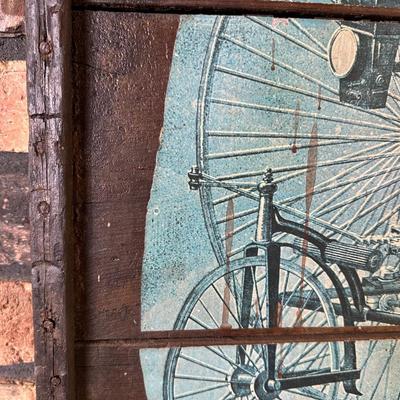 Antique HOWE Bicycles & Tricycles Advertising Sign – Mounted on Wood – Penny-Farthing Graphic
