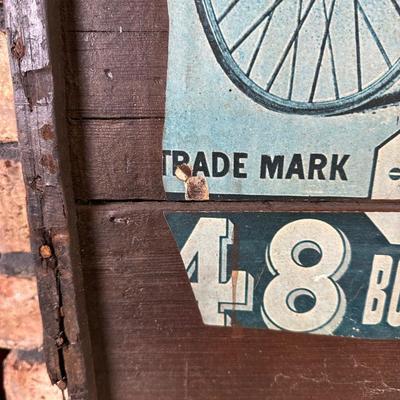 Antique HOWE Bicycles & Tricycles Advertising Sign – Mounted on Wood – Penny-Farthing Graphic
