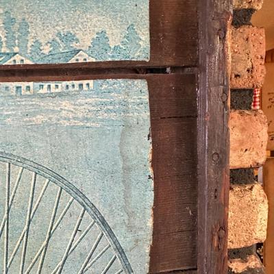 Antique HOWE Bicycles & Tricycles Advertising Sign – Mounted on Wood – Penny-Farthing Graphic