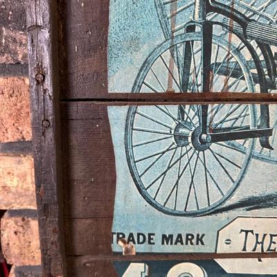 Antique HOWE Bicycles & Tricycles Advertising Sign – Mounted on Wood – Penny-Farthing Graphic