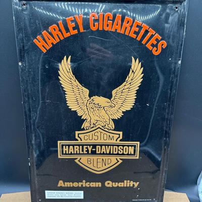 Vintage Harley-Davidson Blend Harley Cigarettes Embossed Metal Sign — 1994 Lorillard
