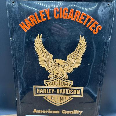 Vintage Harley-Davidson Blend Harley Cigarettes Embossed Metal Sign — 1994 Lorillard