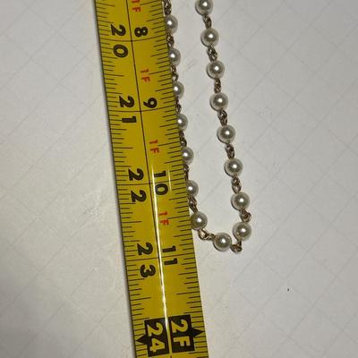 Faux pearl & crystal gold necklace