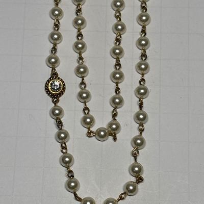 Faux pearl & crystal gold necklace