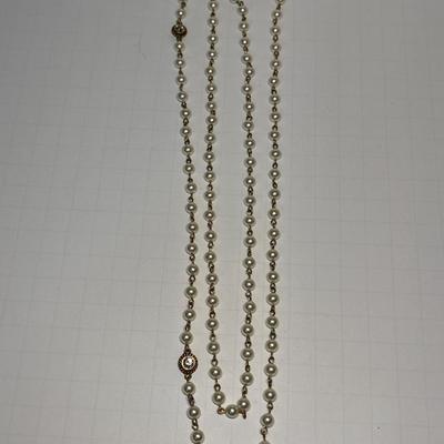 Faux pearl & crystal gold necklace