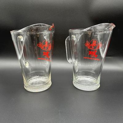 Pair of Vintage Jax Beer Glass Pitchers – Red Logo – New Orleans Brewery