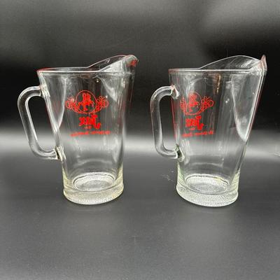 Pair of Vintage Jax Beer Glass Pitchers – Red Logo – New Orleans Brewery