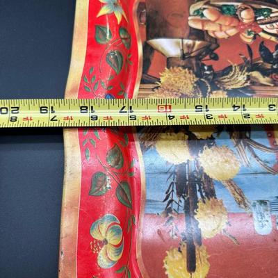 Vintage Folk Art Still Life Metal Serving Trays – Pair (Mid-Century Style)