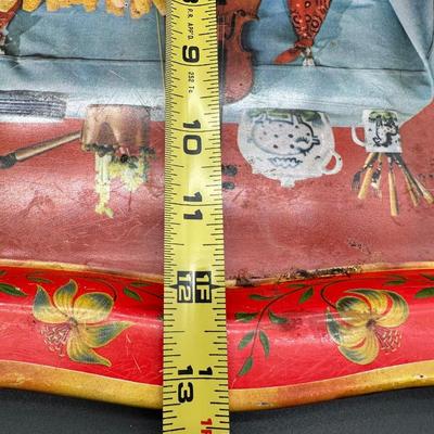 Vintage Folk Art Still Life Metal Serving Trays – Pair (Mid-Century Style)