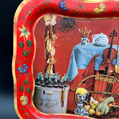 Vintage Folk Art Still Life Metal Serving Trays – Pair (Mid-Century Style)