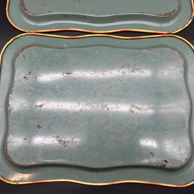 Vintage Folk Art Still Life Metal Serving Trays – Pair (Mid-Century Style)