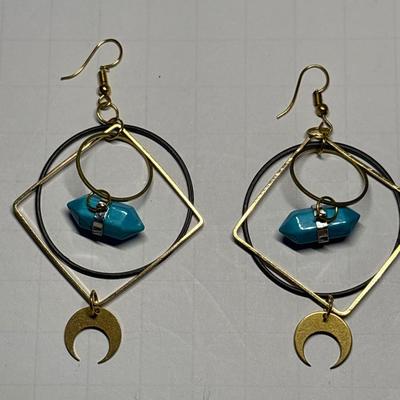 Crescent Moon earrings with turquoise look stone