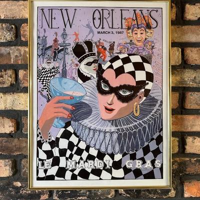 Framed New Orleans Mardi Gras Poster – March 3, 1987 – Signed Artist Print