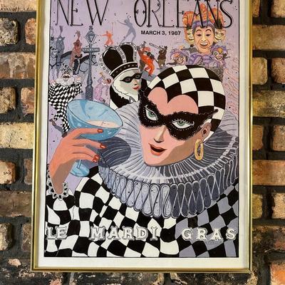 Framed New Orleans Mardi Gras Poster – March 3, 1987 – Signed Artist Print
