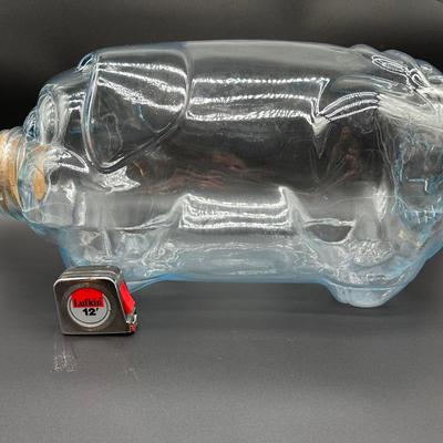 Vintage Pig-Shaped Clear Glass Bottle / Jar w/ Cork Stopper