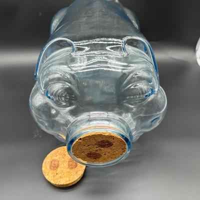 Vintage Pig-Shaped Clear Glass Bottle / Jar w/ Cork Stopper