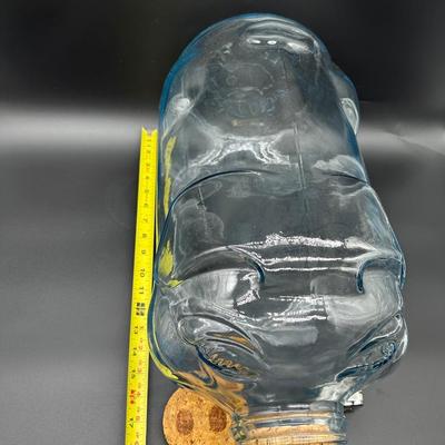 Vintage Pig-Shaped Clear Glass Bottle / Jar w/ Cork Stopper