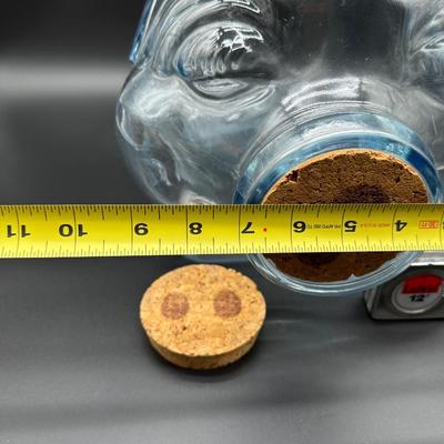 Vintage Pig-Shaped Clear Glass Bottle / Jar w/ Cork Stopper