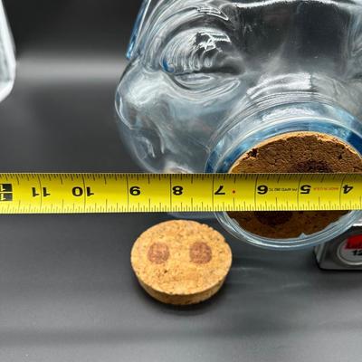 Vintage Pig-Shaped Clear Glass Bottle / Jar w/ Cork Stopper