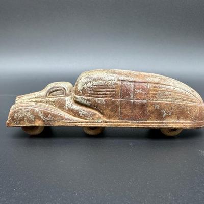 Vintage Cast Iron Toy Car – Art Deco Style – Rolling Wheels – Rustic Patina