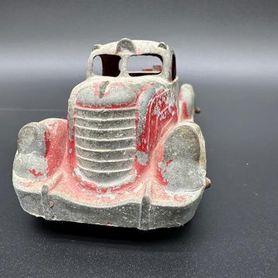 Vintage Cast Metal Toy Pickup Truck – Red Paint, Heavy Patina