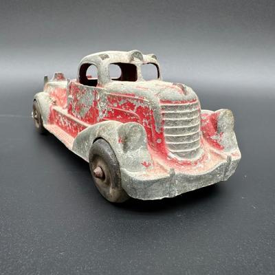 Vintage Cast Metal Toy Pickup Truck – Red Paint, Heavy Patina