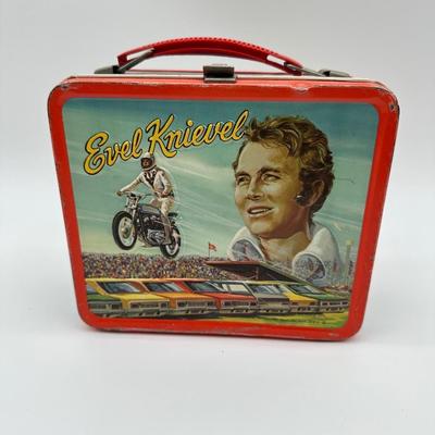Vintage Evel Knievel Metal Lunchbox – Aladdin 1970s Motorcycle Stunt Graphics
