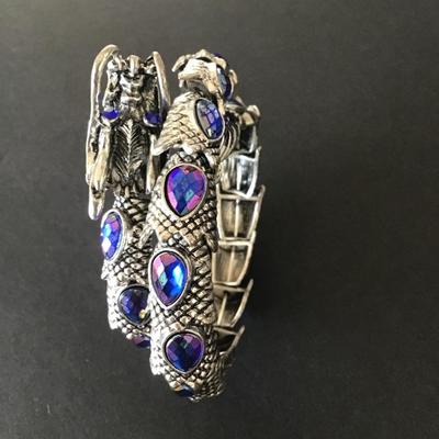 Sale Photo Thumbnail #31: Silver tone bejeweled wrap dragon bracelet with blue anodized jewels Please see attached pictures