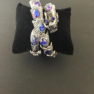 Sale Photo Thumbnail #29: Silver tone bejeweled wrap dragon bracelet with blue anodized jewels Please see attached pictures