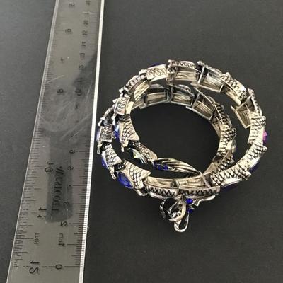 Sale Photo Thumbnail #30: Silver tone bejeweled wrap dragon bracelet with blue anodized jewels Please see attached pictures