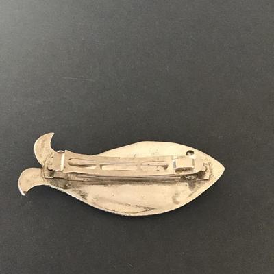 Sale Photo Thumbnail #38: Vintage silver tone fish hair barrette with red eye Please see attached pictures