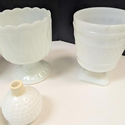 Several Pieces Of Milk Glass Containers