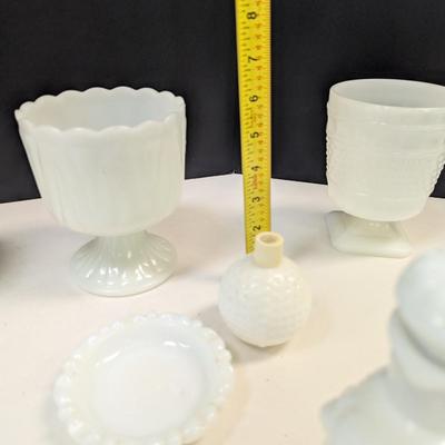Several Pieces Of Milk Glass Containers