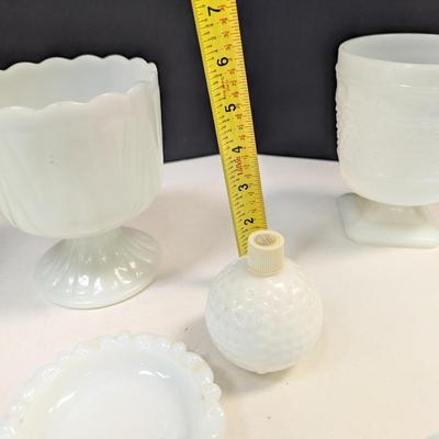Several Pieces Of Milk Glass Containers