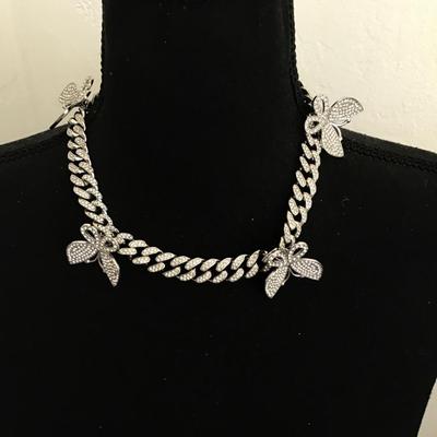 Sale Photo Thumbnail #85: Very cute iced out butterfly choker style necklace Please see attached pictures