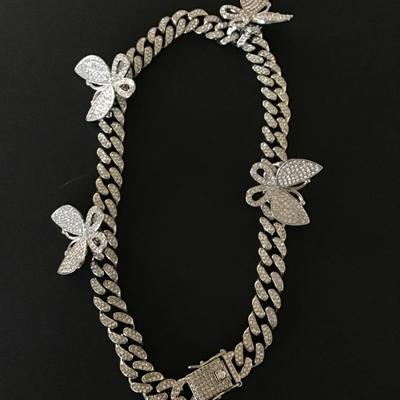 Sale Photo Thumbnail #84: Very cute iced out butterfly choker style necklace Please see attached pictures