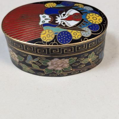 Vintage Cloisonne Chinese Peking Opera Trinket Box Enamel Culture Mask