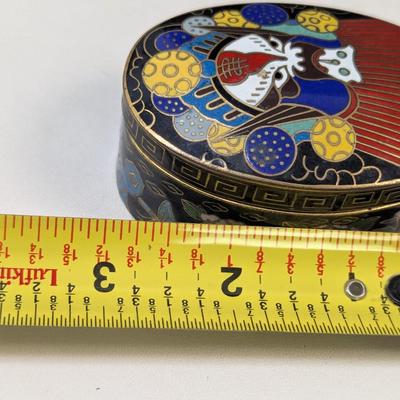 Vintage Cloisonne Chinese Peking Opera Trinket Box Enamel Culture Mask
