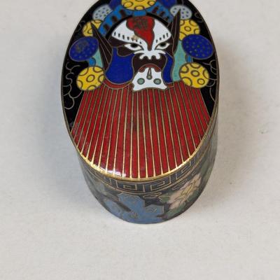 Vintage Cloisonne Chinese Peking Opera Trinket Box Enamel Culture Mask