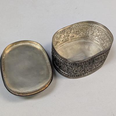 Antique Chinese Silver Plate & Porcelain Box