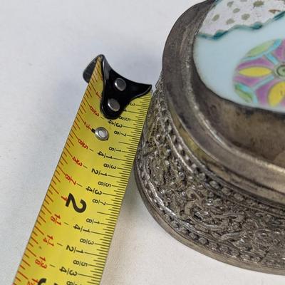 Antique Chinese Silver Plate & Porcelain Box