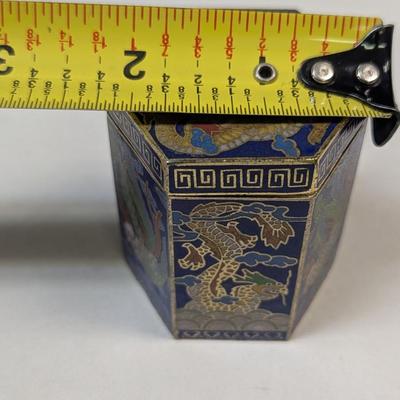 Asian Chinese Dragon Cloisonne Blue Enamel Trinket Box