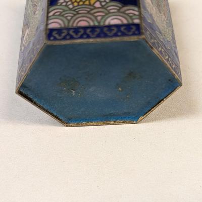 Asian Chinese Dragon Cloisonne Blue Enamel Trinket Box