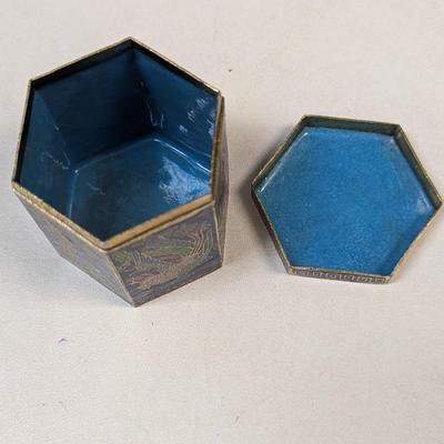 Asian Chinese Dragon Cloisonne Blue Enamel Trinket Box