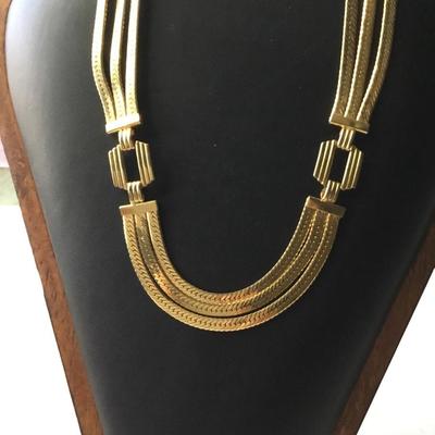 Vintage gold tone multi strand herringbone unmarked necklace