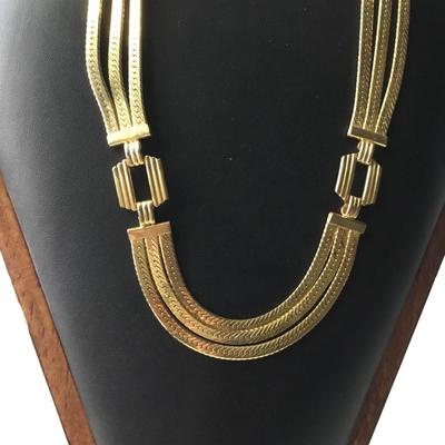 Vintage gold tone multi strand herringbone unmarked necklace