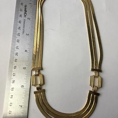 Vintage gold tone multi strand herringbone unmarked necklace