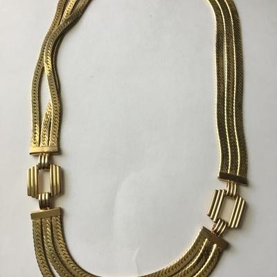 Vintage gold tone multi strand herringbone unmarked necklace